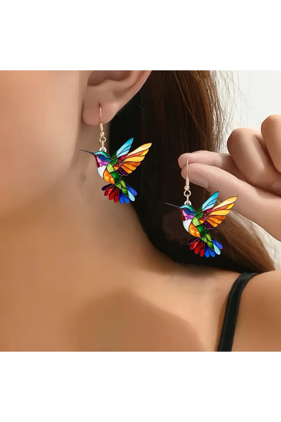 Colorful Hummingbird Stud Earrings for Women Fashion Cute Animal Dangle Earring Statement Jewelry Gifts