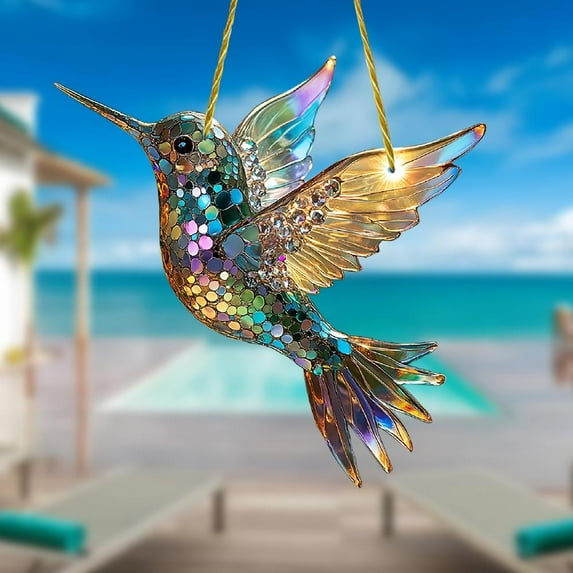 Colorful Hummingbird Sun Catcher Acrylic Rainbow Bird Wind Chimes Crafts Hanging Decor for All Seasons Home & Garden Decoration