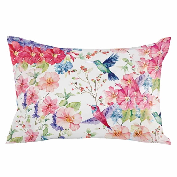 Colorful Hummingbird Throw Pillow Cover 12 x 20 Inch Decorative Pillow Cover Spring Pink Flowers Branch Lumbar Pillowcase Seasonal Rectangle Cushion Case for Couch Sofa Bed Living Room