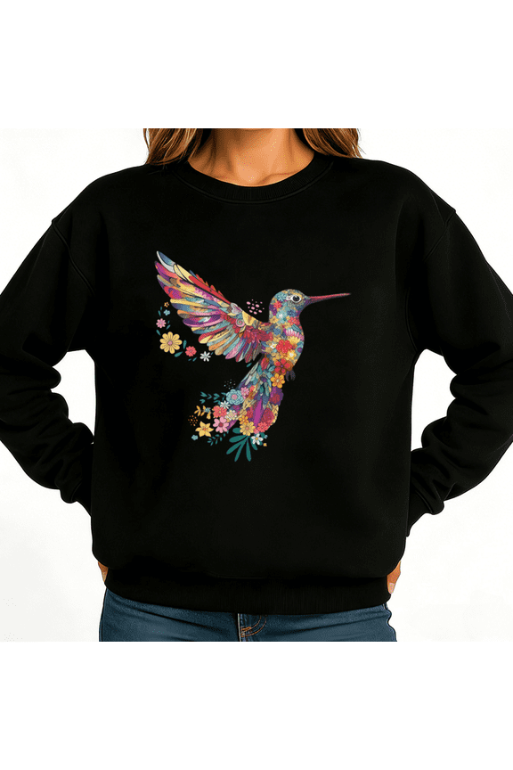 Colorful Hummingbird Womans Sweatshirt Graphic Sweatshirt White Black S-3XL Bird Lover Gift Loose Fit Crew Neck Tops
