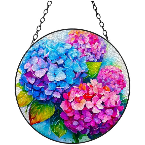 Colorful Hydrangea Stained Glass Suncatcher Window Hangings Colored Handmade Glass Suncatcher Crafts Kits for Indoor Garden Christmas Decoration 16x16cm(4)
