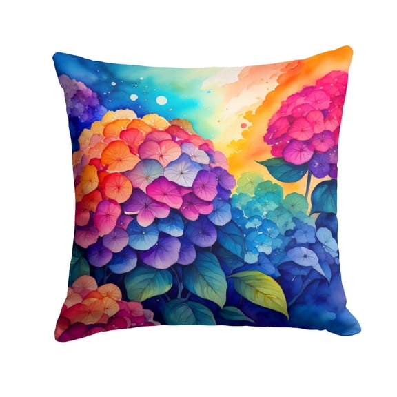 Colorful Hydrangeas Fabric Decorative Pillow 14 in x 14 in