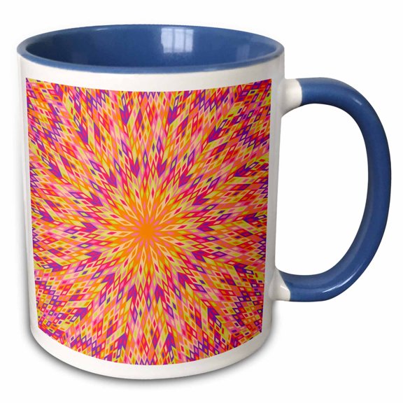 3drose, Colorful Hypnotic Geometrical Round Tile Mosaic Pattern Background, 15oz Two-tone Blue Mug