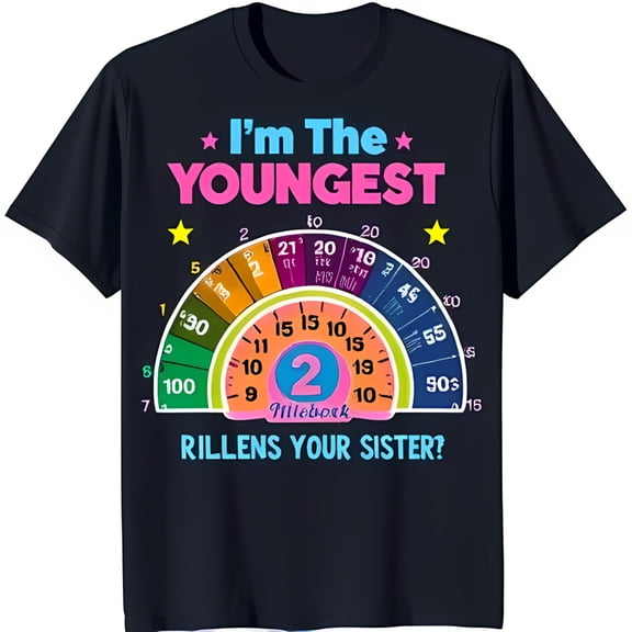 Colorful 'I'm the Youngest' T-Shirt with Rainbow Graphic for Siblings