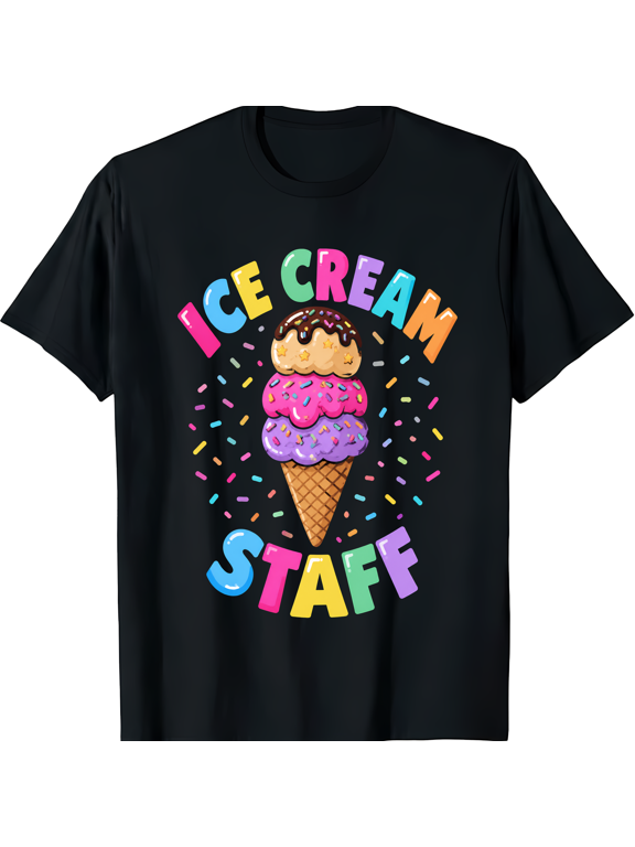 Colorful Ice Cream Cone with Sprinkles Graphic Funny Dessert Summer Novelty Short Sleeve Crewneck Cotton Unisex T Shirt