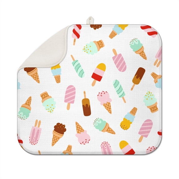 Colorful Ice Cream Dessert Dish Drying Mat - Super Absorbent Microfiber Kitchen Countertop Drying Pad for Sweet Treats - Heat Resistant & Foldable