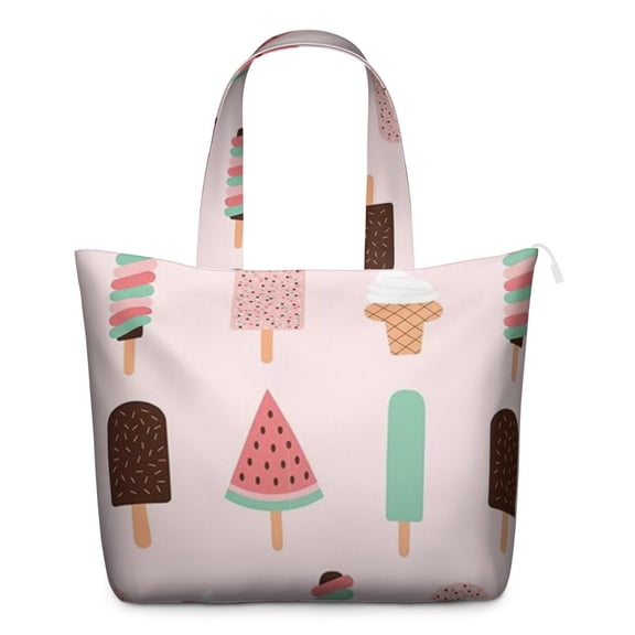 Colorful Ice Cream Dessert Print Travel Tote Bag Multipurpose Weekender Bag with Large Capacity Adjustable Strap, Ideal for Summer Outings Business Travel