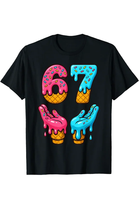 Colorful Ice Cream Drip Cartoon T-Shirt for Fun and Playful Style