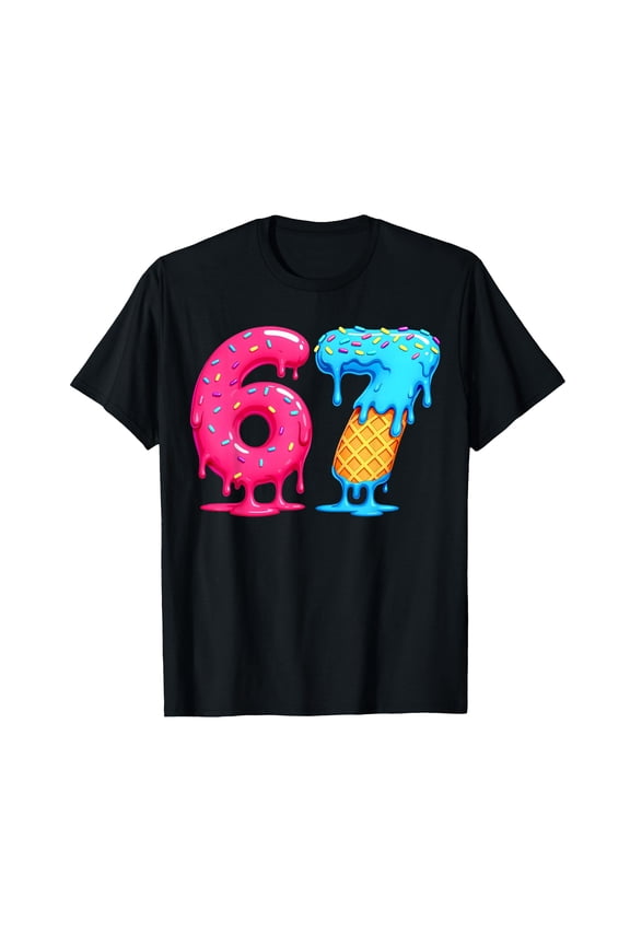 Colorful Ice Cream Drip T-Shirt with Funny 67 Design for Memes and Fun Outfits