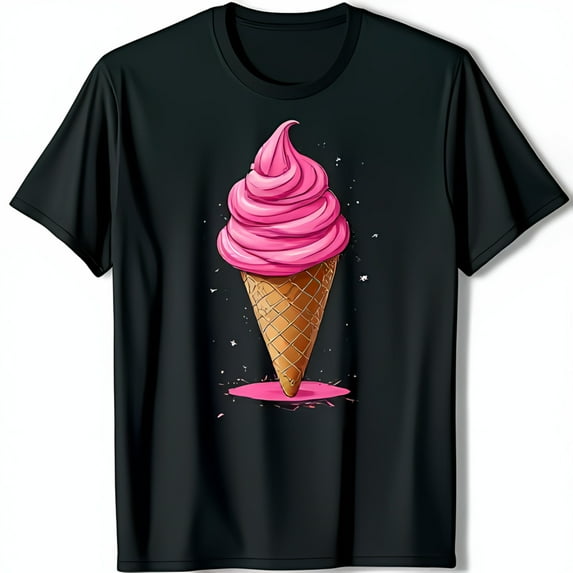 Colorful Ice Cream Graphic Black T-Shirt with Sprinkles Design