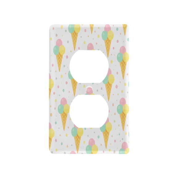 Colorful Ice Cream Pattern Decorative Wall Plate, Flame Retardant PC Plastic Light Switch & Outlet Cover with Mounting Screws Fits Duplex Outlets