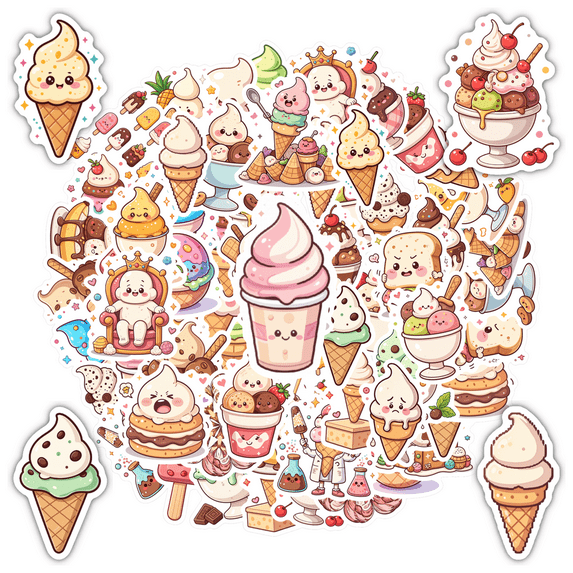 Colorful Ice Cream Stickers Cute Dessert Stickers for Suitcase Fridge Phone