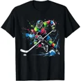 thumbnail image 1 of Colorful Ice Hockey Fan Player Tie Dye Color Splash Sports Unisex T-Shirt, up to size 5XL, 1 of 2
