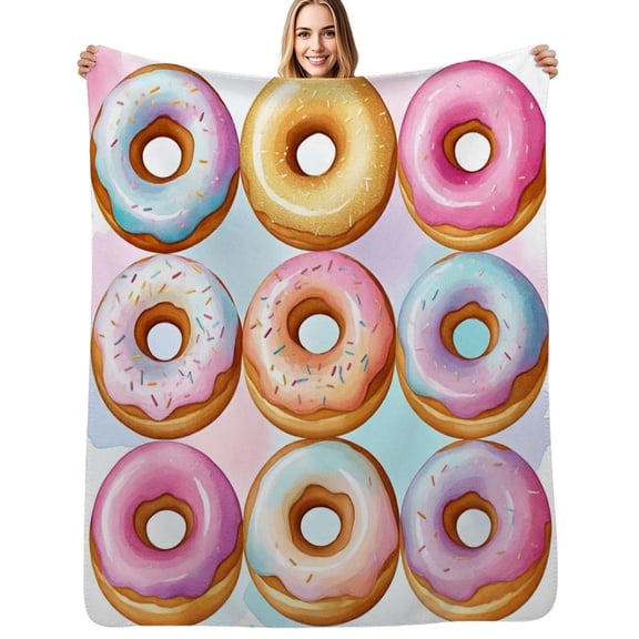 Colorful Iced Donuts Pattern Flannel Blanket Warm Soft Bedding Throws Winter Camping Chair Sofa Bed