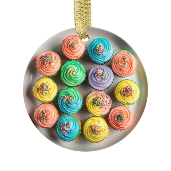 Colorful Icing Frosted Cupcakes Gift Cupcake Food Lovers Foodie Novelty Holiday Christmas Ornament Xmas Tree Gift (Flat Design Printed on Ceramic, NOT 3D)