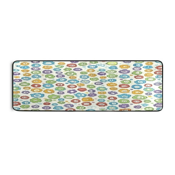 Colorful Icons 72x24" Runner Rug, Non-Slip Memory Foam Cushion, Anti-Crease for Hallways and Bedrooms