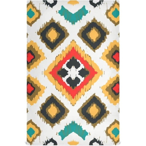 Colorful Ikat Geometric Tea Towels 4 Pack Diamonds Ethnic Kitchen Dish Cloth with Hanging Loop, 18"x28" Lint-Free Absorbent Towel for Kitchen Drying Wiping and Cleaning