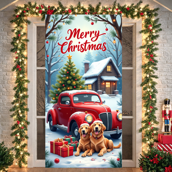 Colorful Illustration Penguin Christmas Banner Decorative Print Holiday Winter Scene for Party Celebration Indoor Decoration