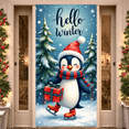 thumbnail image 1 of Colorful Illustration Penguin Christmas Banner Decorative Print Holiday Winter Scene for Party Celebration Indoor Decoration, 1 of 9