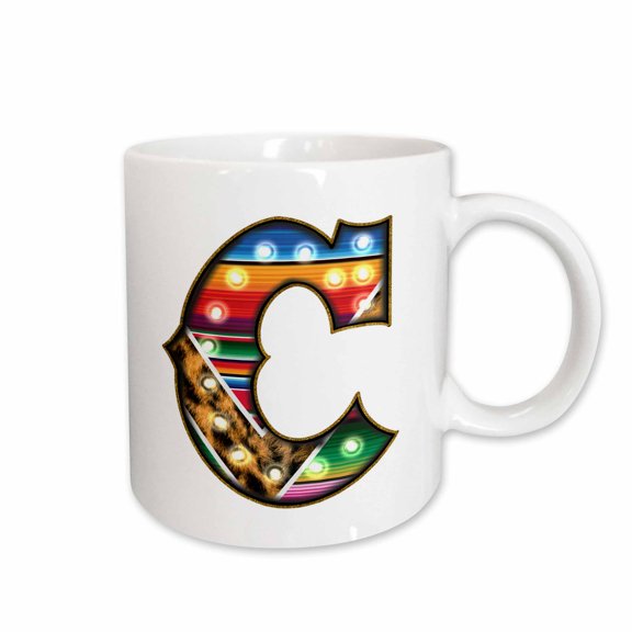 3drose, Colorful Image of Marquee Lights Monogram C, 11oz Mug
