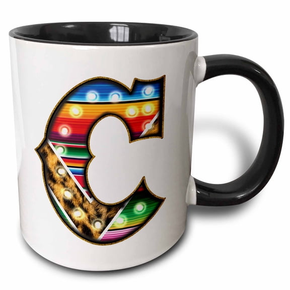 3drose, Colorful Image of Marquee Lights Monogram C, 11oz Two-tone Black Mug