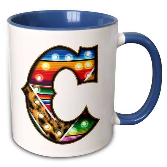 3drose, Colorful Image of Marquee Lights Monogram C, 11oz Two-tone Blue Mug