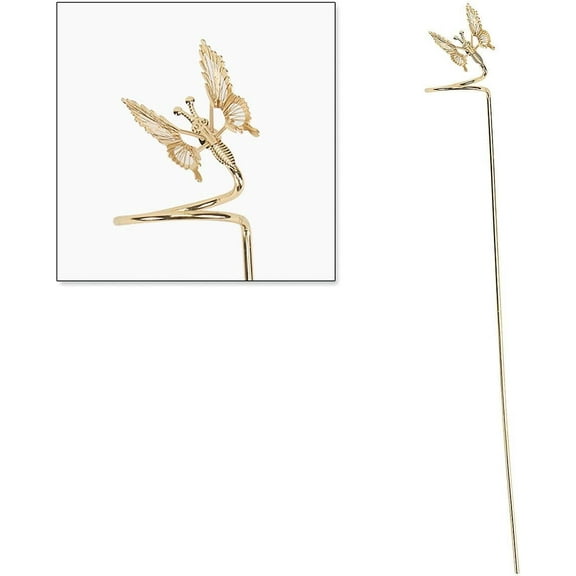 Colorful Images Gold Butterfly Plant Stake - Garden & Outdoor Dcor, 2 x 17H, Iron, Brass, Potting Decorations