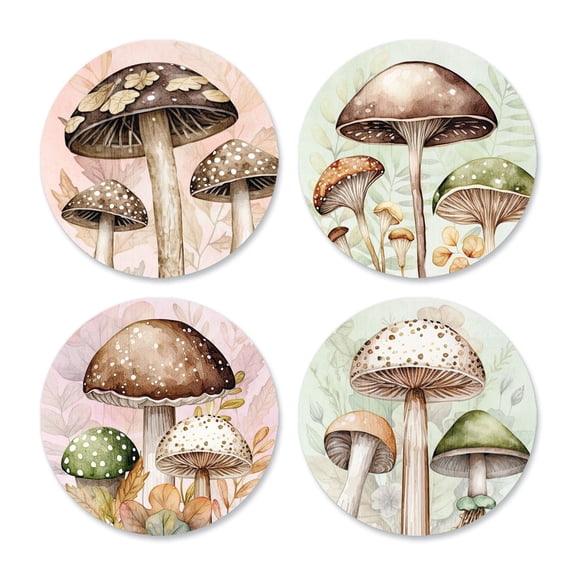 Colorful Images Mushroom Bunch Envelope Seals (4 Designs) - Set of 144, 1 " Round Self-Adhesive Stickers, Flat-Sheet Seals