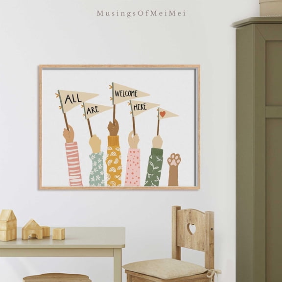 Colorful Inclusive For Classroom Decor All Are Welcome Here Playroom Wall Art Room Poster Homeschool Poster, Unframed Poster Size 8x12