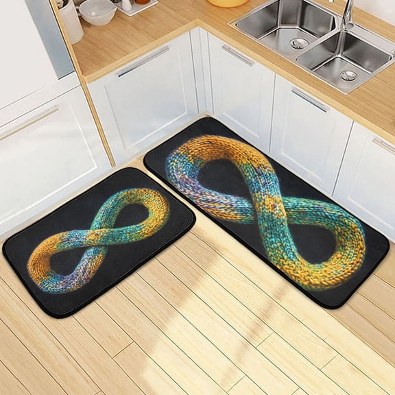 Colorful Infinity Symbol Kitchen Mat Set of 2 Cushioned Non Slip Rugs for Bedroom Floor Runner Mats
