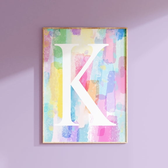 Colorful Initial Wall Art Print, Girls Bedroom Playroom Decor