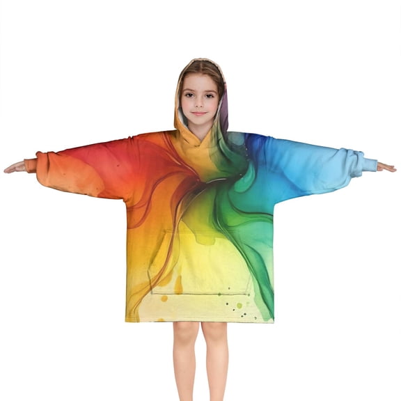 Colorful Ink Pattern Blanket Hoodies for Kids 6-13YR Oversize Wearable Blanket Hoodies for Boys Girls Teens