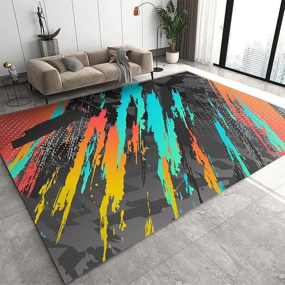 Colorful Ink Splash Area Rugs, Street Graffiti Grunge Texture Easy Clean Rug, Soft Non-Skid Carpet Throw Rug For Kids Bedroom Living Room Bathroom Classroom Office 3x4ft