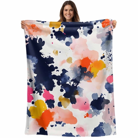 Colorful Ink Splash Blanket Soft Cozy Warm Throw Blanket for Couch, Plush Fuzzy Flannel Fleece Blankets for Sofa, Modern Abstract Watercolor Bed Blankets Lightweight Gifts for Women, 30"x40"