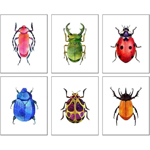 Colorful Insect Canvas Wall Art Prints,Ladybug Beetle Art Poster,Beetle Ladybug Wall Print,Insects and Bugs Wall Art Decor,for Nursery Classroom Decor,Kids,Children Bedroom Decor 8X10inch Unframed