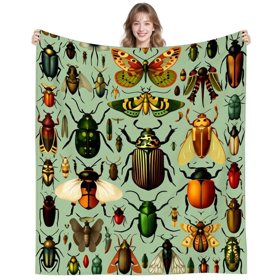 Colorful Insects Blanket Gifts for Women Men,Sofa Animal Throw Blanket Decor Gifts for Adult Who Love Bugs 50"x40"