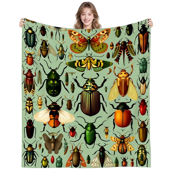 Colorful Insects Blanket Gifts for Women Men,Sofa Animal Throw Blanket Decor Gifts for Adult Who Love Bugs 80"X60"
