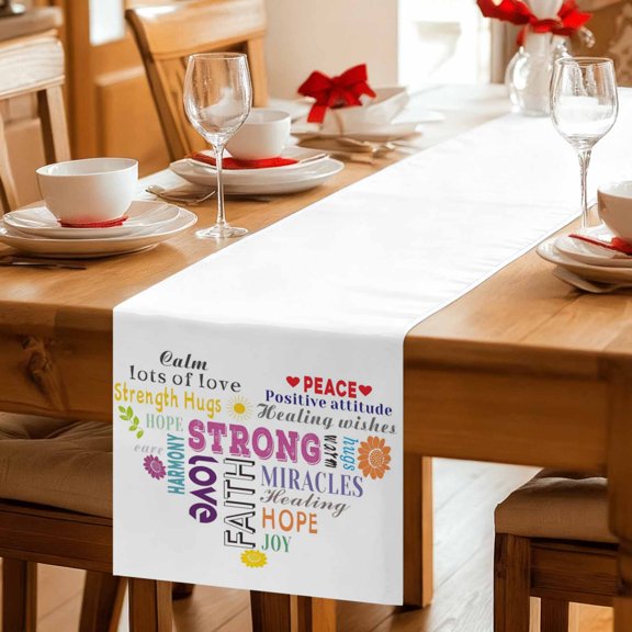 Colorful Inspirational Quotes with Love Heart Table Runner 36 Inches Long,Kitchen Dining Tablerunners White Linen Table Runners Dresser Scarves for Home Dinner Wedding Holiday Party Decor