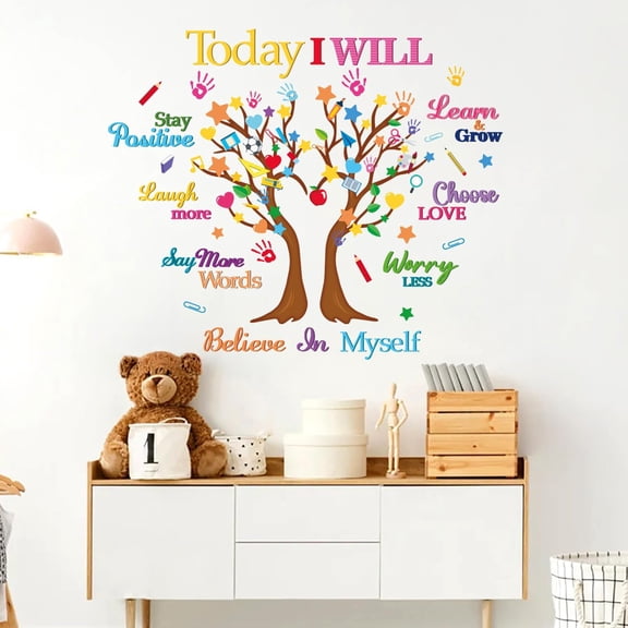 Colorful Inspirational Tree Wall Decals,Motivational Positive Affirmation Wall Sticker Removable,Growth Mindset Murals Decal,Today I Will Believe Decoration Set for Kid Nursery,Classroom,School