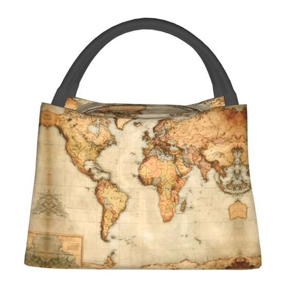 Colorful Insulated Lunch Bag Vintage Style World Map Lunch Tote Box Tote for Women Men