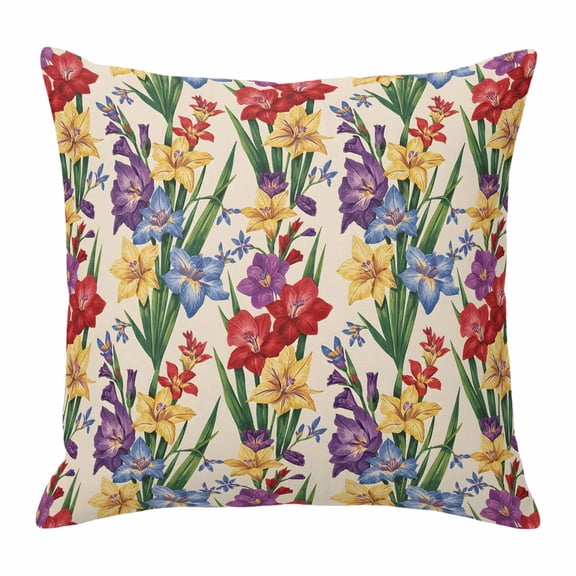 Colorful Irises Flowers Throw Pillow Cover Watercolor Plant Country Floral Cotton Linen Cushion Cover Throw Pillow Case with Invisible Zipper for Couch Sofa Bed Chair Car 16x16 Inch