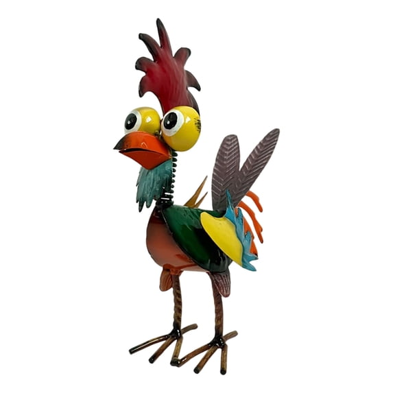 Colorful Iron Rooster Garden Decor - Vintage Style Handmade Metal Ornament with Distressed Multicolor Finish, Stable Indoor & Outdoor Display