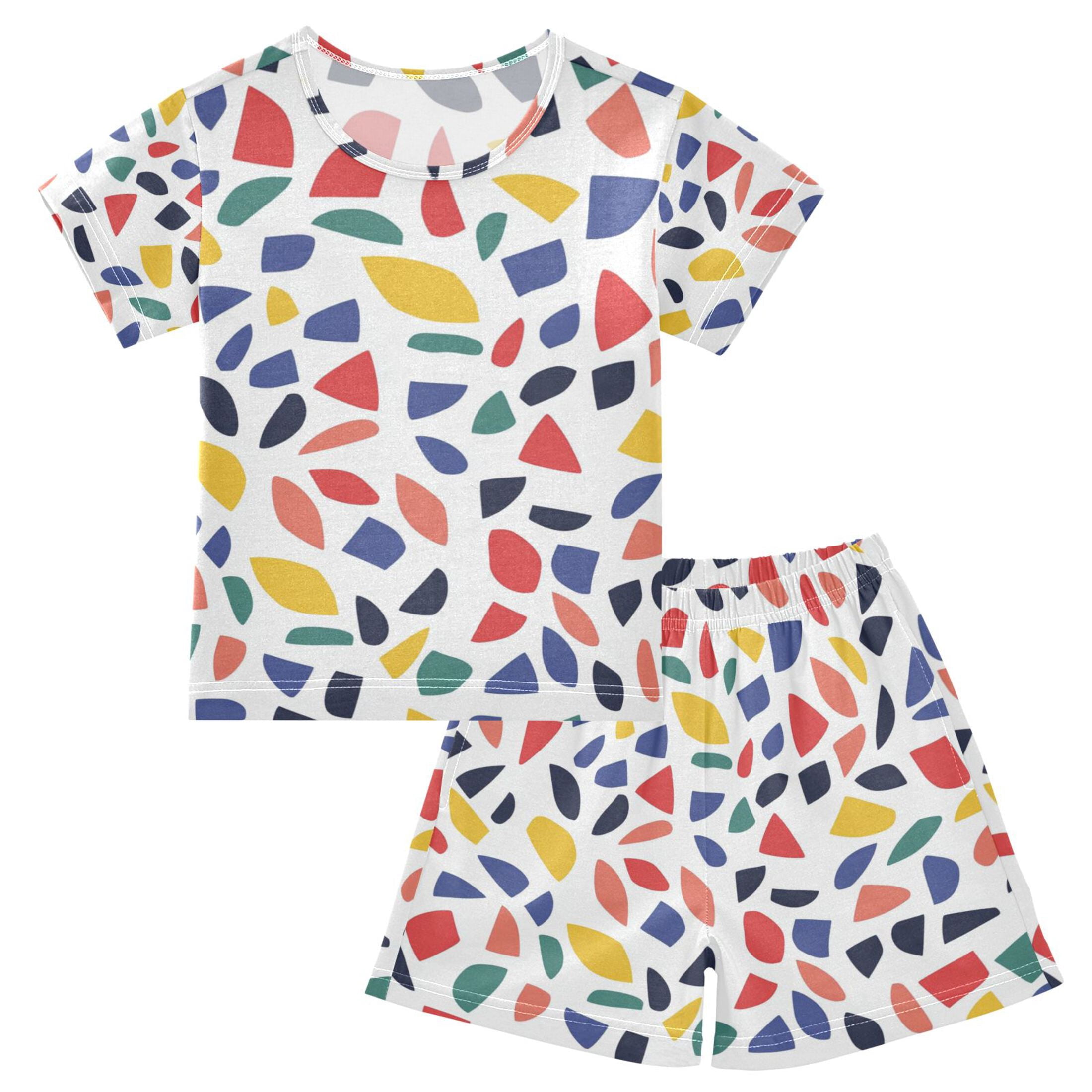 Colorful Irregular Patterns Pajamas Set Short Sleeves Sleepwear Top ...