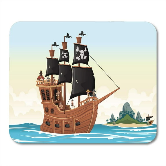 Colorful Island Group of Cartoon Pirates on Ship at The Sea Character Sailor Mousepad Mouse Pad Mouse Mat 9x10 inch