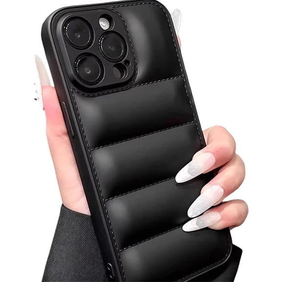 Colorful Down Jacket Pattern Silicon Phone case for iPhone 16 15 14 13 12 11 Pro Max Plus Full Camera Shockproof Soft Back Cover,Black,for iPhone 14 Pro Max
