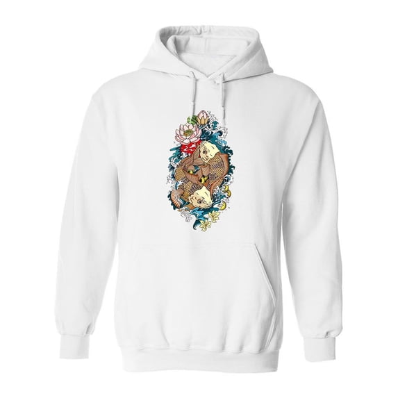 Colorful Japanese Koi Fish . Hoodie Men - Men Hoodie, White, Medium