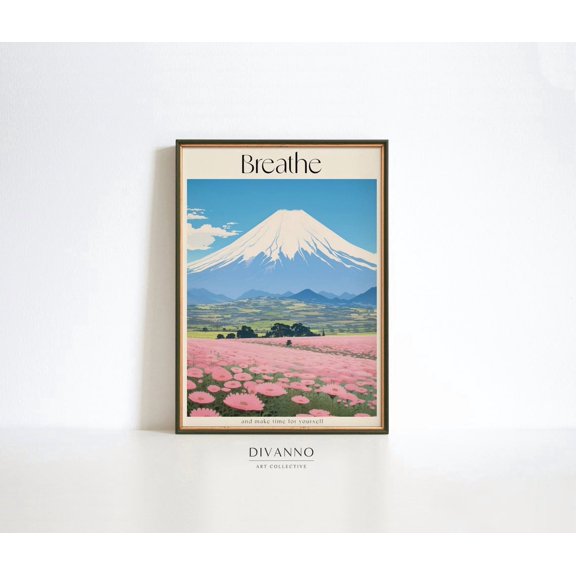 Colorful Japanese Mountain Landscape Unframed Paper Print