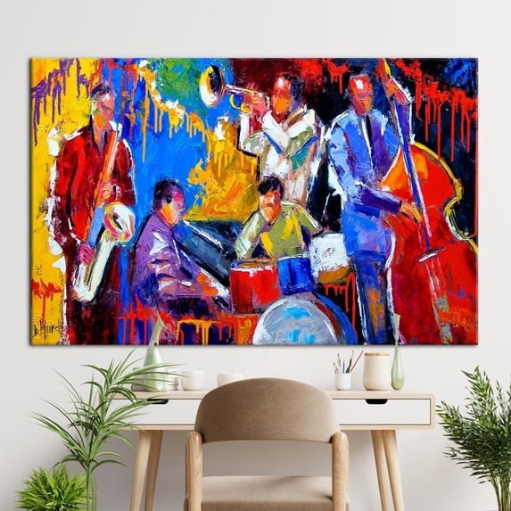 Colorful Jazz Artwork, Oil Painting Print, Music Wall Art, Abstract Music Canvas, Abstract Jazz Art, Colorful Wall Decor, Canvas Wall Decor - 3P-White Framed