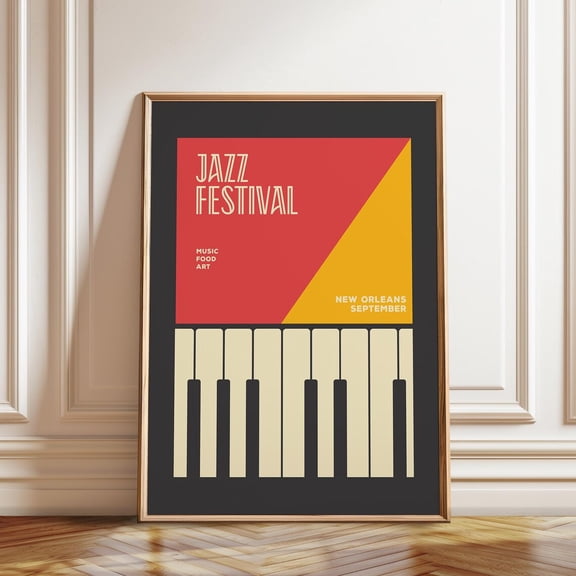 Colorful Jazz Piano Mid-Century Modern Music Room Art, Unframed Poster