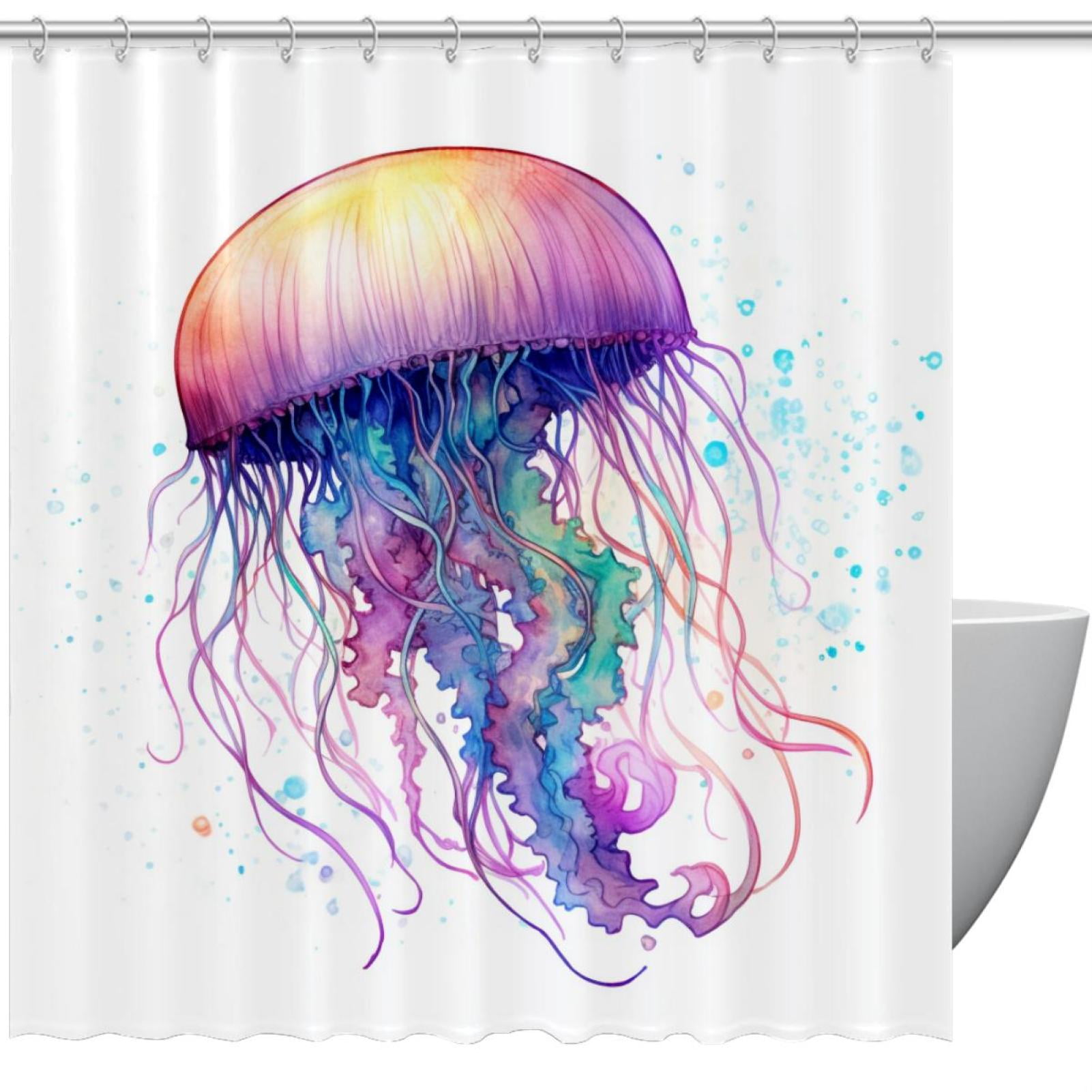 Colorful Jellyfish Shower Curtain Waterproof Bathroom Curtain with Grommets and Hooks Shower
